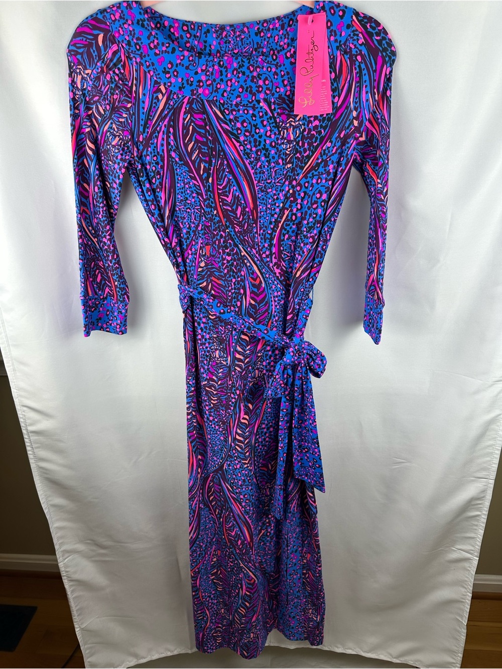 Lilly Pulitzer NWT, XS Carabella Upf50+ midi, blue flare, always pawsitive eng